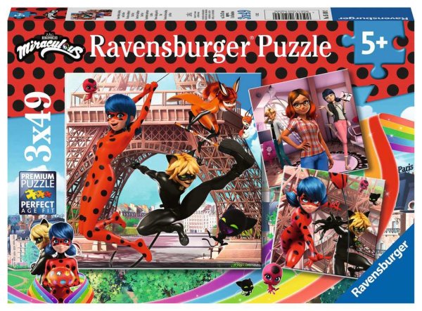 Puzzle - Unsere Helden Ladybug und Cat Noir - 3 X 49 Teile Puzzles