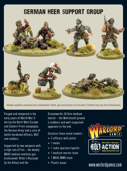 Bolt Action - German Heer Support Group (HQ, Mortar & MMG)
