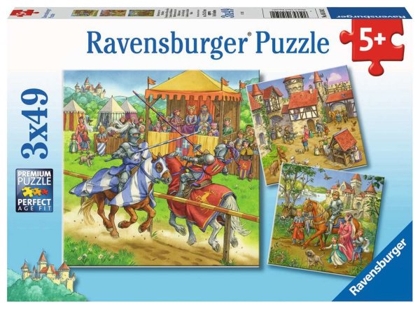 Puzzle - Ritterturnier im Mittelalter - 3 X 49 Teile Puzzles