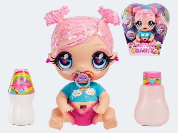 MGA'S Glitter Babyz - DREAMIA STARDUST - Bambola con 3 cambi di colore, capelli