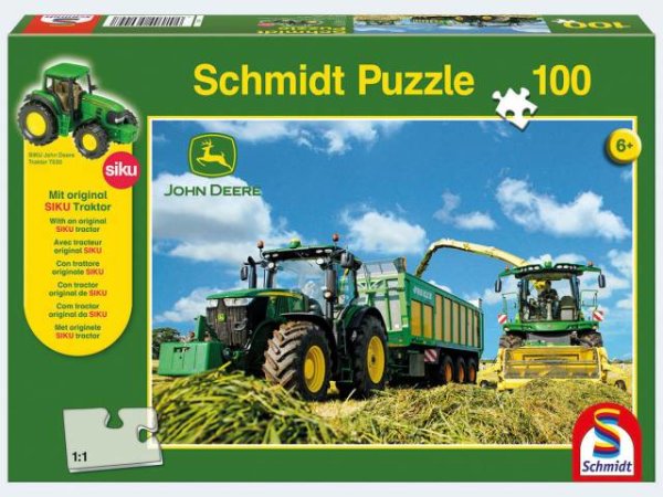 Puzzle - 7310R Traktor mit 8600i Feldhäcksler, 100 Teile, mit Add-on (SIKU Traktor)